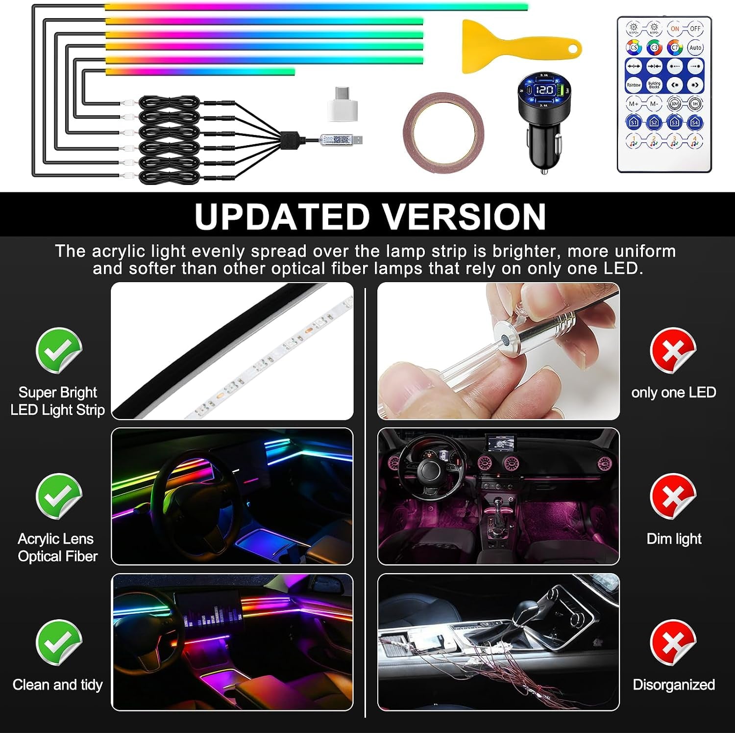 Fiber optic acrylic strip car ambient light