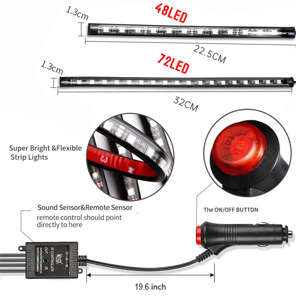 Car ambient lighting with app and remote control, multiple RGB colors