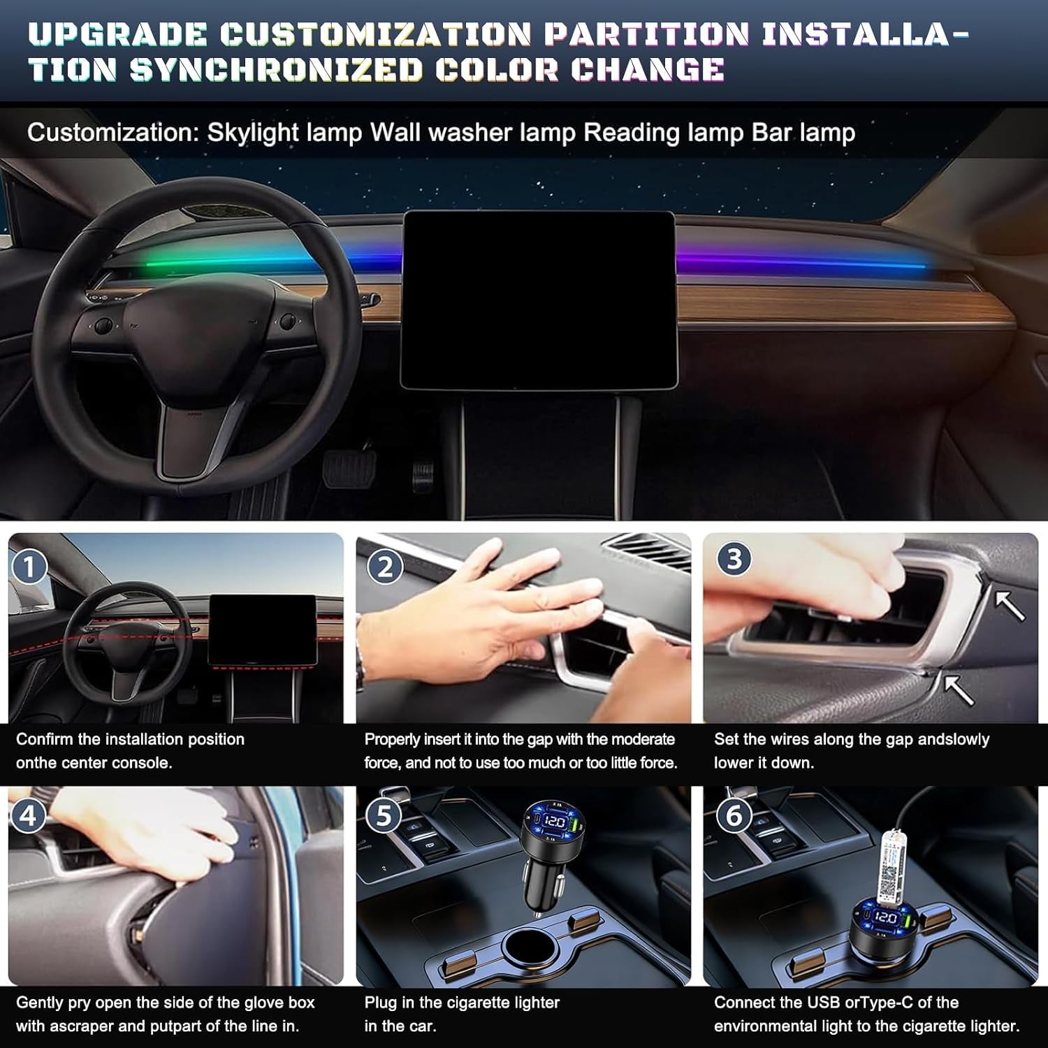 Car dashboard and door ambient lighting install