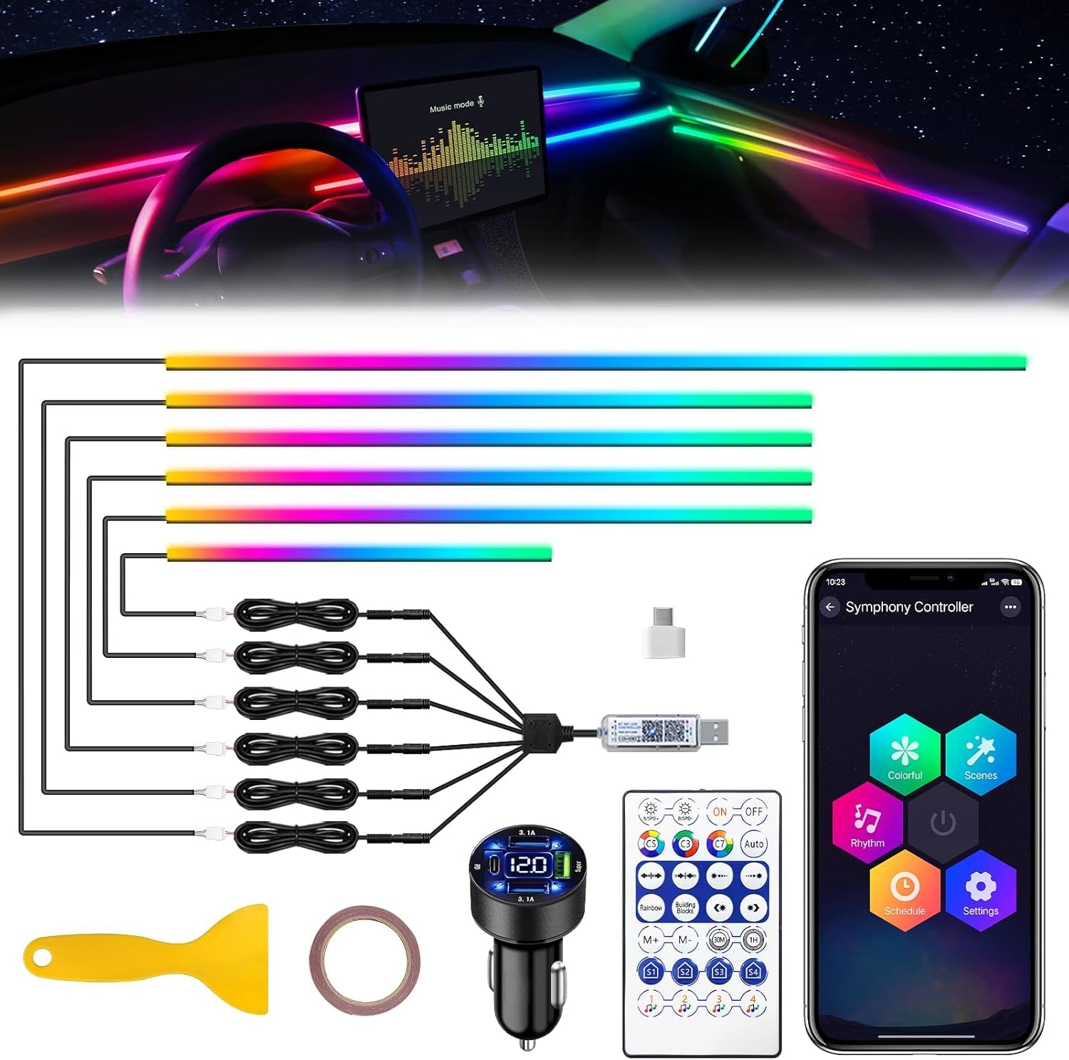 NIGHTSHIFT symphony car ambient lighting kit contents